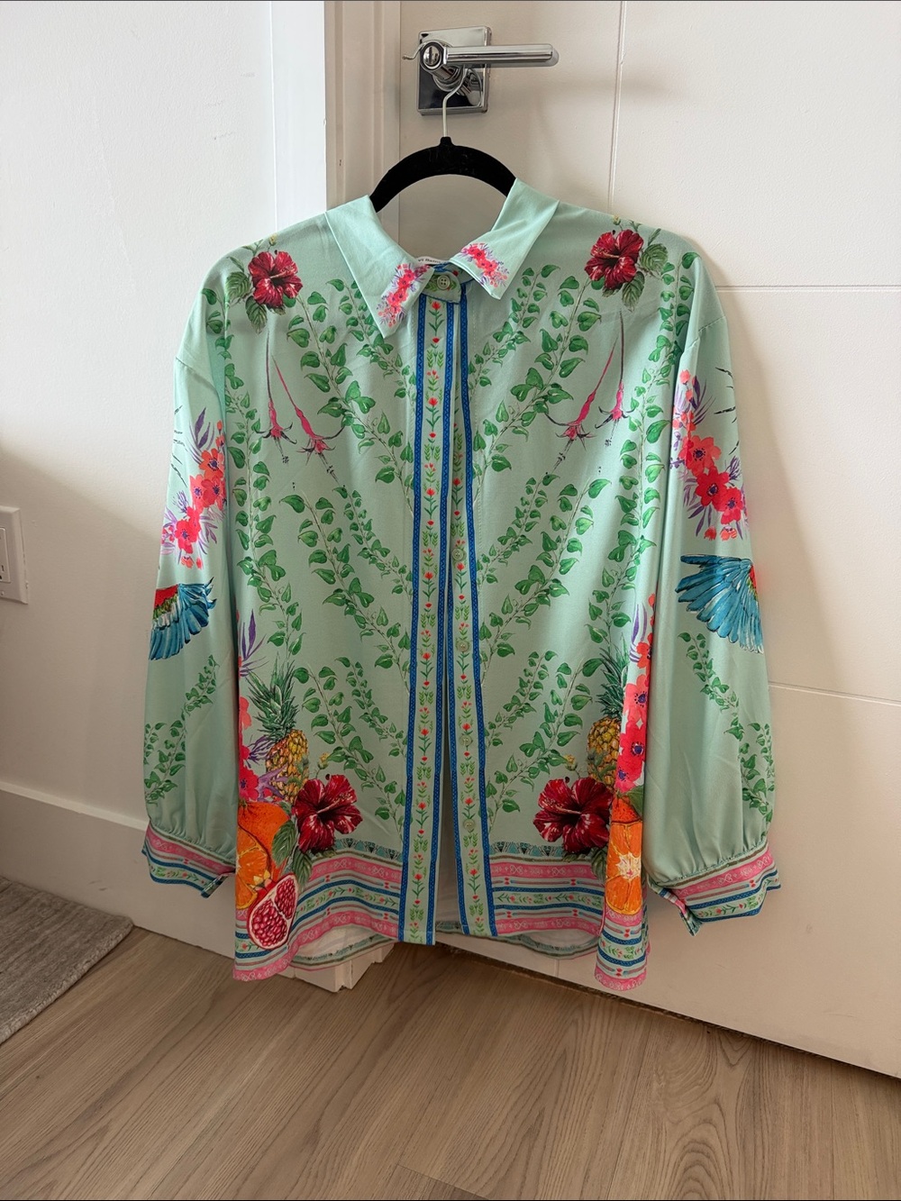 Floral Print Mint Green Men or women Button-Up Shirt